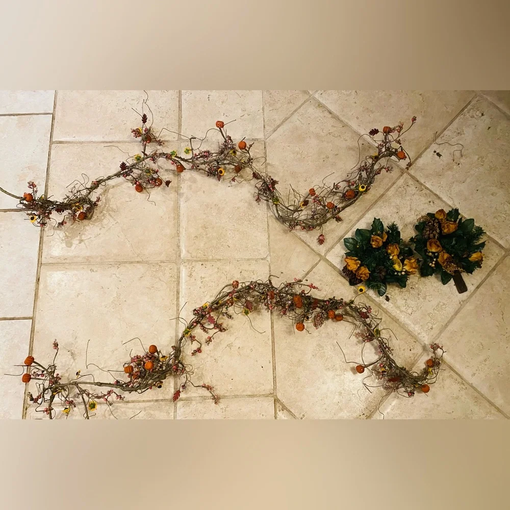 Autumn Harvest Garland with Pumpkins and Berries